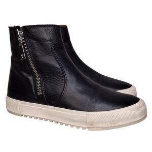 Frye Black Leather Ankle Booties with Cream Soles